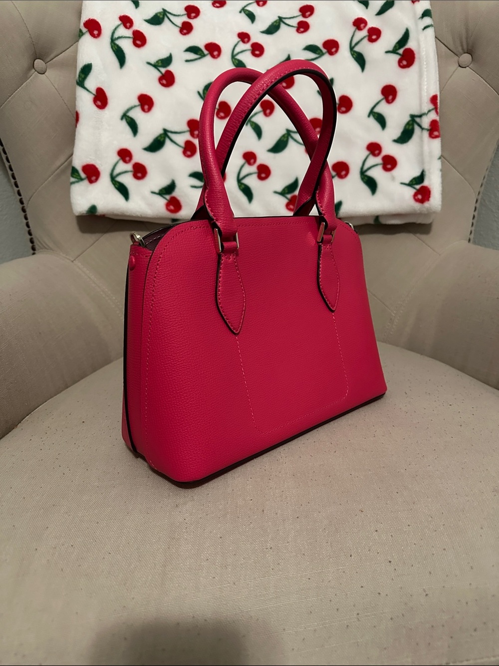 kate spade Pink Pebbled Leather Satchel with Gold-Tone Logo - Picture 2 of 7